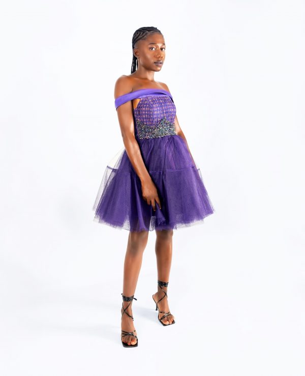 Purple shweshwe pleated Dress Purple shweshwe pleated Dress