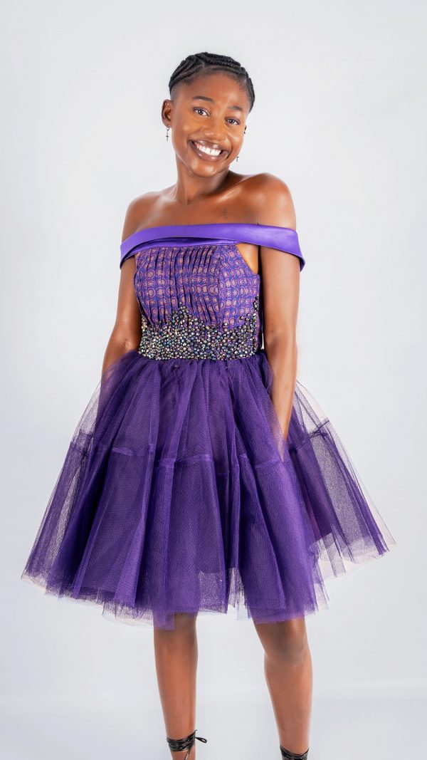 Purple shweshwe pleated Dress Purple shweshwe pleated Dress