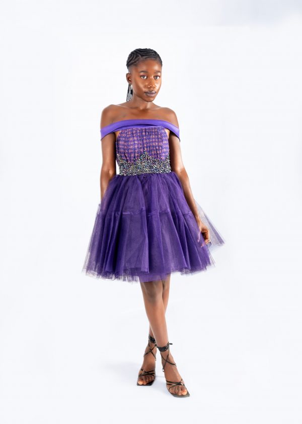 Purple shweshwe pleated Dress Purple shweshwe pleated Dress